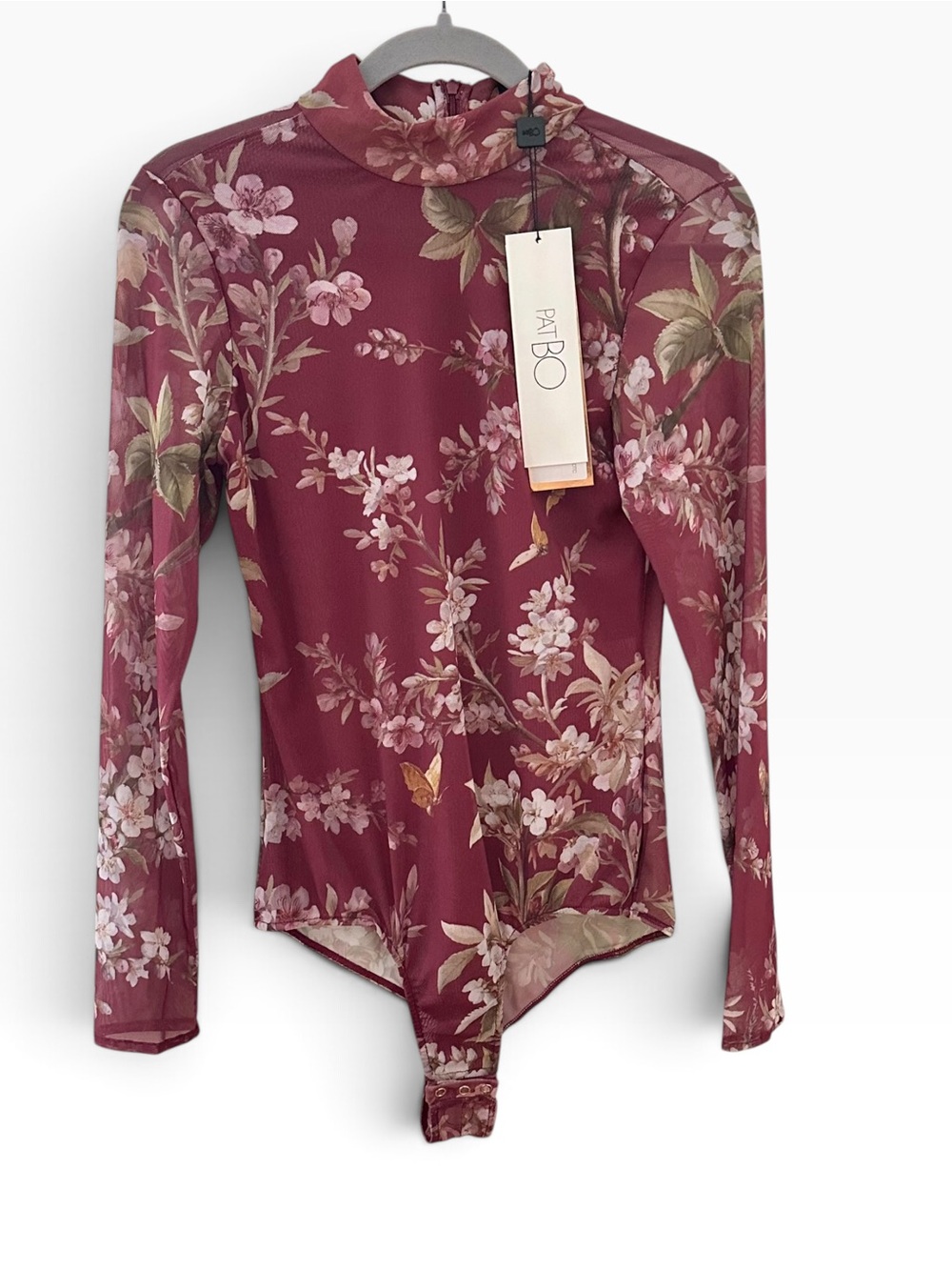 PatBo Delicata Floral Mesh Bodysuit Size XL Red New